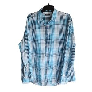 ALFANI Men's Dress Shirt Regular Fit Long-Sleeve Button-Down Blue Plaid Size 2XL